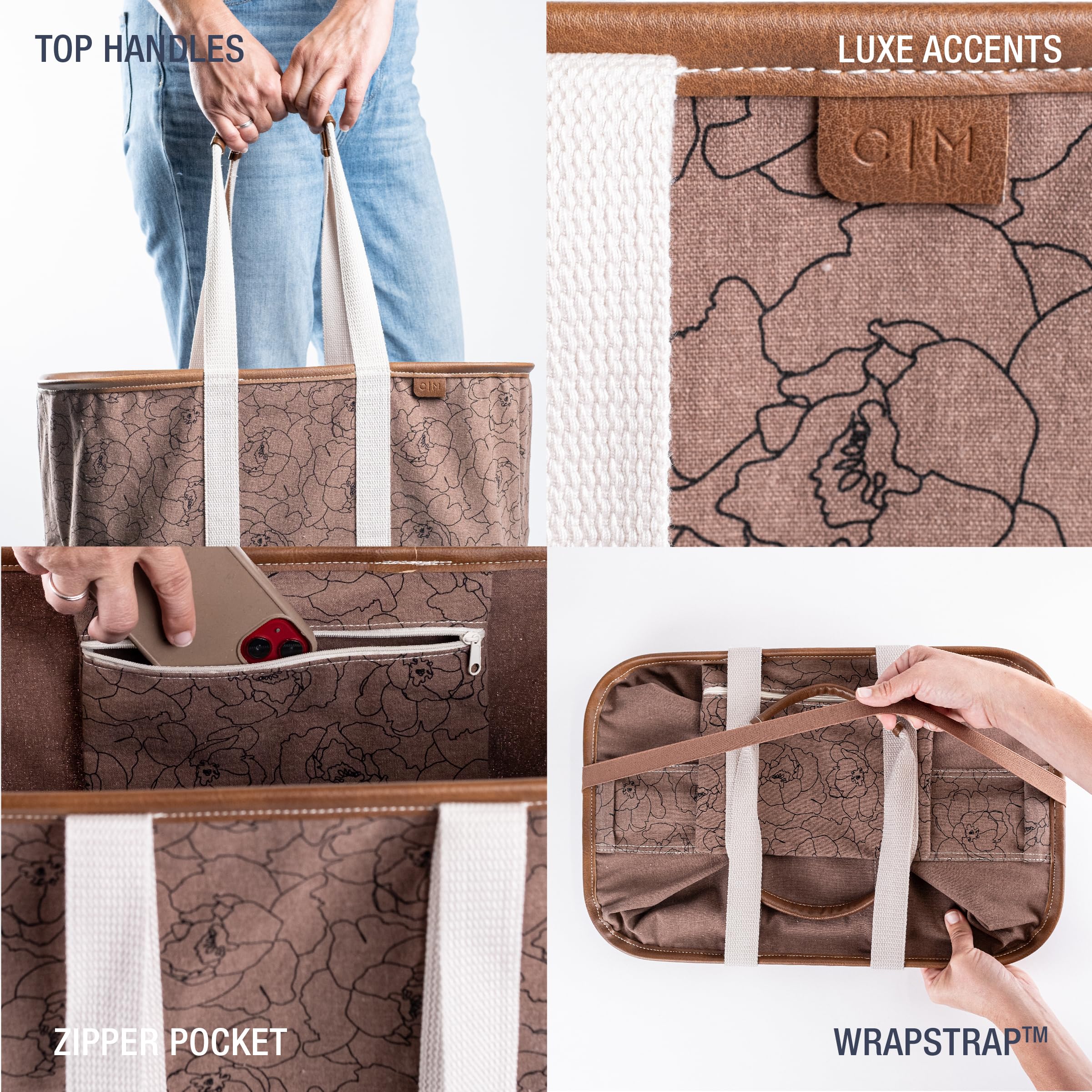 Clevermade Collapsible Luxe Tote, Peony - 30L (8 Gal) Structured Tote Bag With Handles And Reinforced Bottom - Utility, Reusable